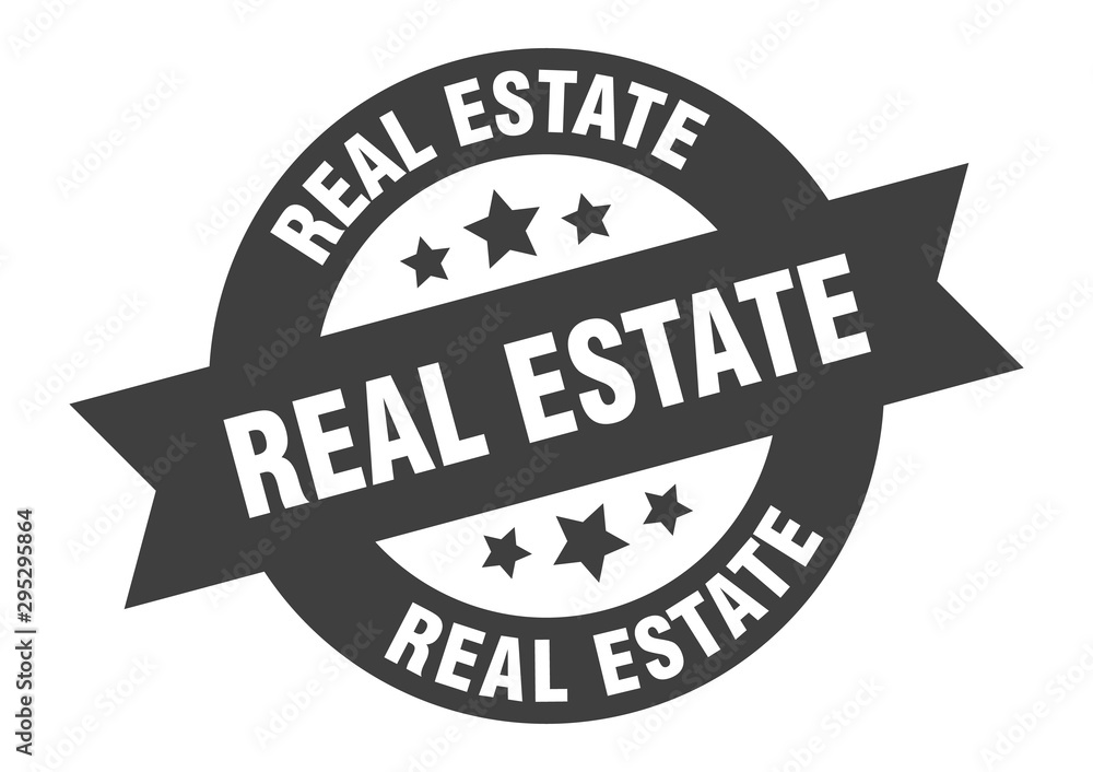 real estate sign. real estate black round ribbon sticker