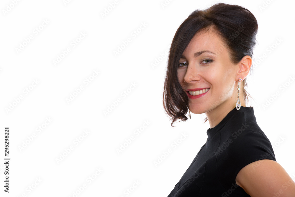 Studio shot of hapy beautiful businesswoman smiling Studio shot of hapy beautiful businesswoman smiling
