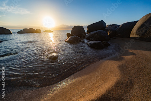 Tortoli Orri Beach  Sonnenaufgang Sardininen Strand Felsen Meer mediterran Ruhe Stille Urlaub Ferien Baden Schwimmen Schnorcheln Romantik Sehnsucht Lido Italien Insel Küste Weite Farbenspiel Horizont photo