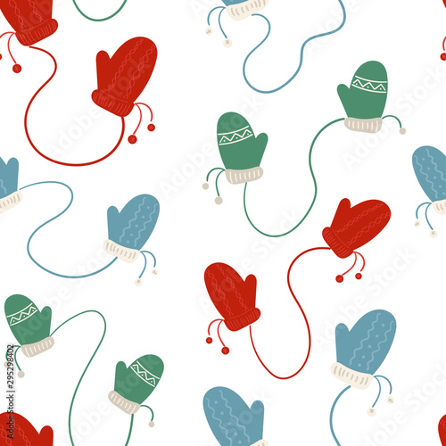 Christmass pattern with cute mitten in scandinavian style