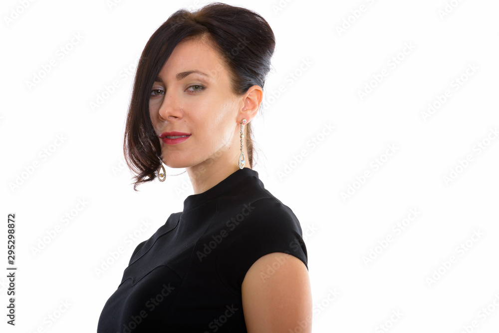 Studio portrait of beautiful young woman isolated against white background Studio portrait of beautiful young woman isolated against white background