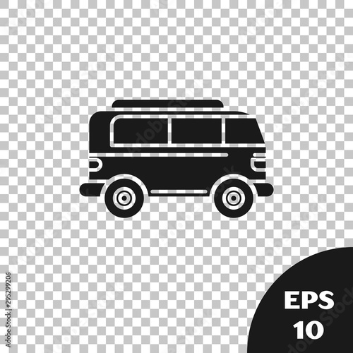 Black Retro minivan icon isolated on transparent background. Old retro classic traveling van. Vector Illustration