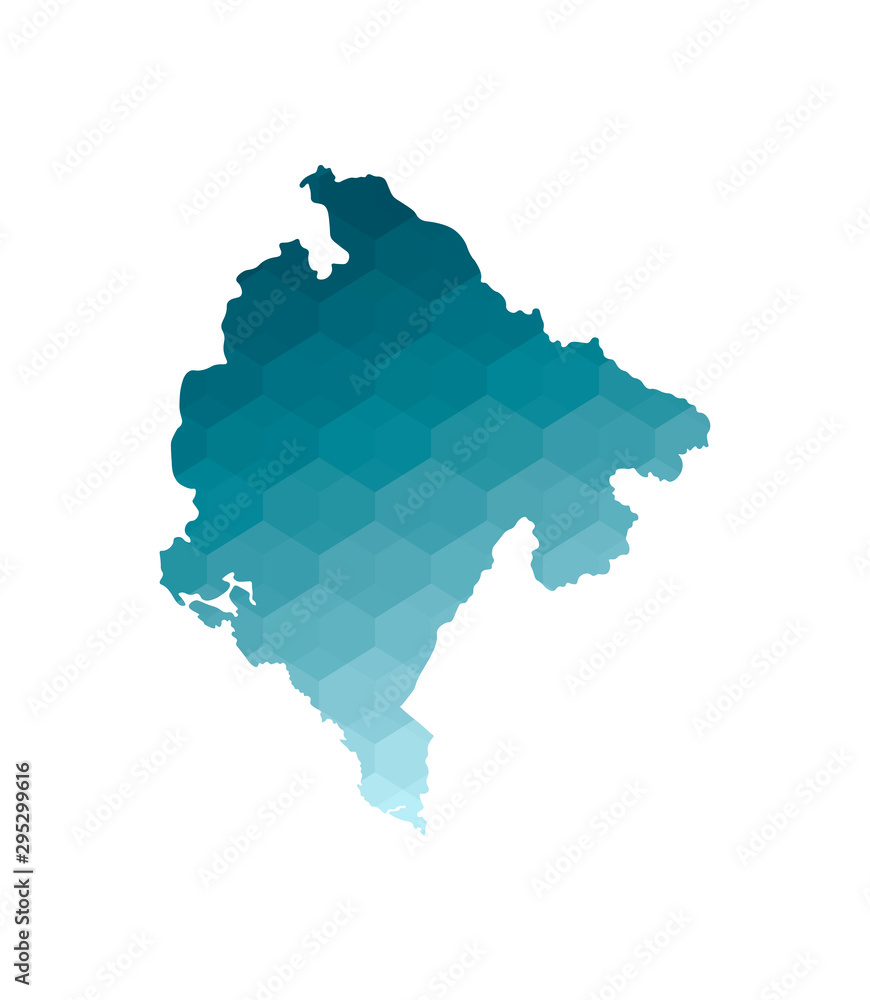 Obraz premium Vector isolated illustration icon with simplified blue silhouette of Montenegro map. Polygonal geometric style. White background
