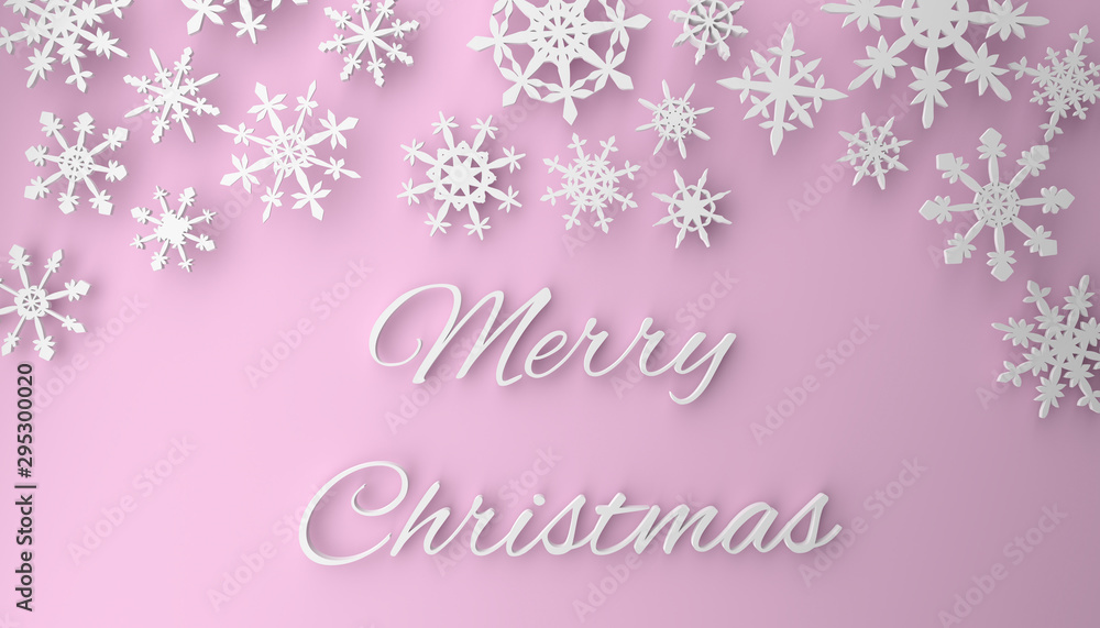 Modern Christmas background with snowflakes on pink