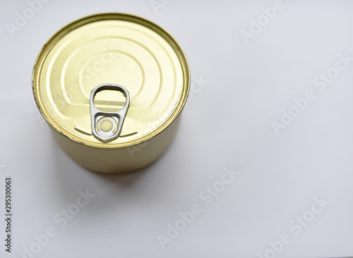 canned food in a tin can on a white background