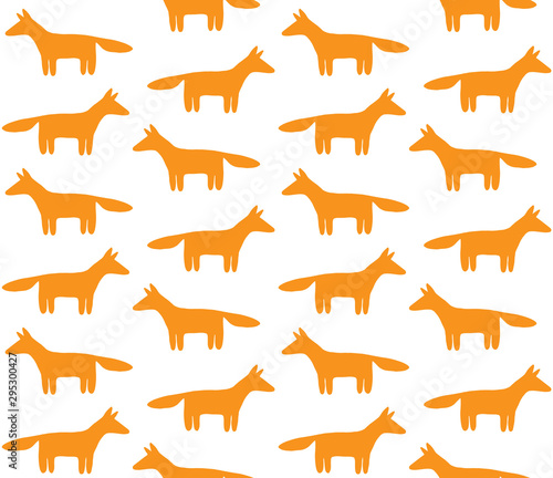 Vector seamless pattern of hand drawn doodle orange fox silhouette isolated on white background