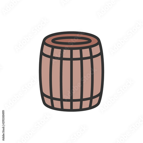 Vector beer or wine barrel flat color line icon.