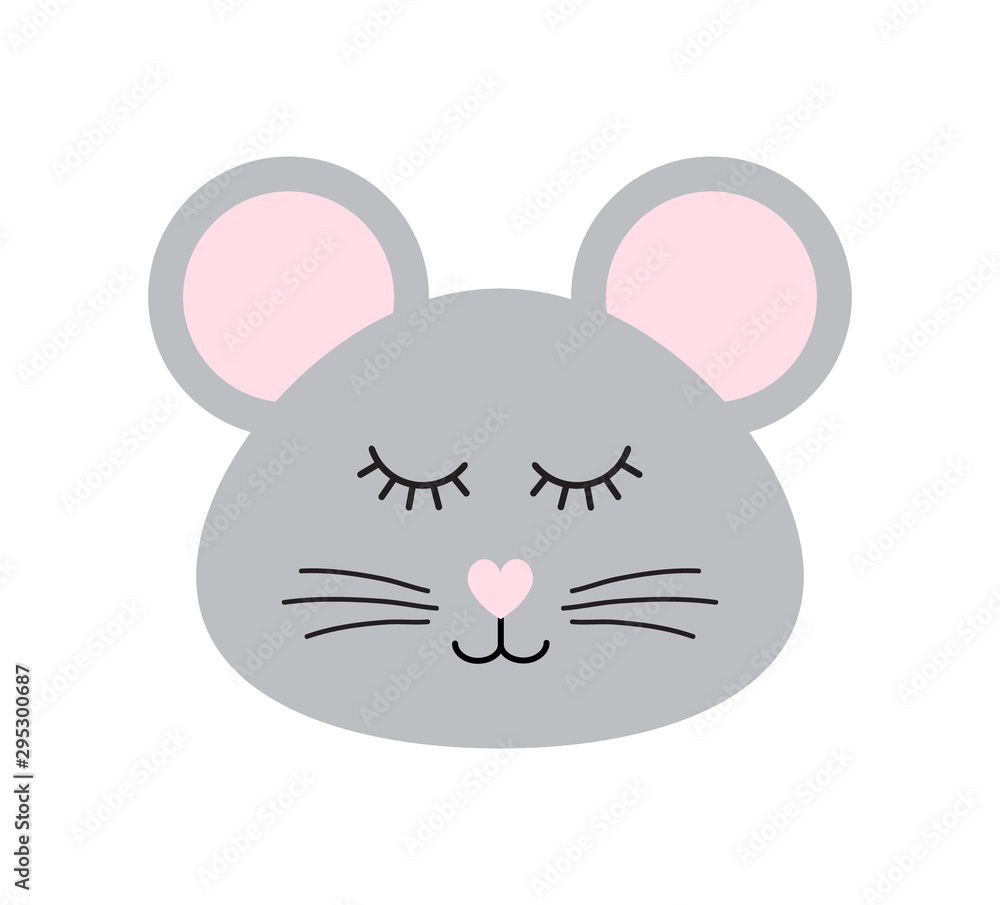 Vector flat cartoon rat mouse face isolated on white background