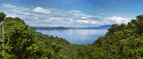 Panoramic view of the sea and the Islands of Batangas province. Mindoro island, Philippines. photo