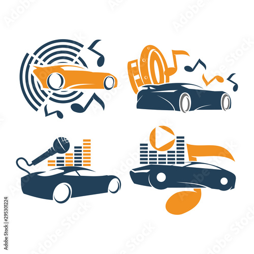 Audio Car System Logo Template set music speaker mic note