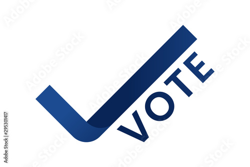 Blue vote word logo as checkmark symbol.