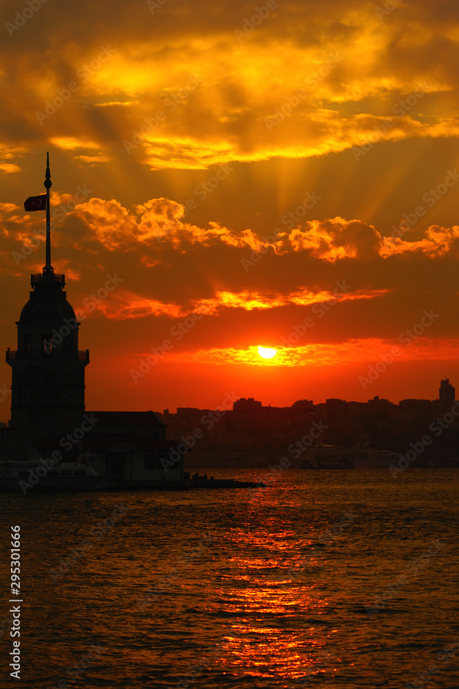 Maiden tower and sunset in istanbul