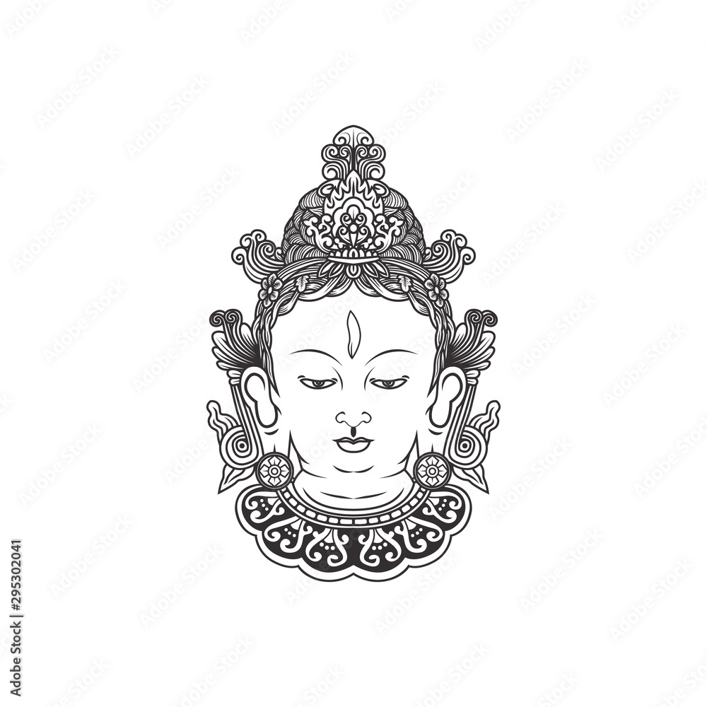  India Tara Buddha, Buddha Face illustration vector - obrazy, fototapety, plakaty 
