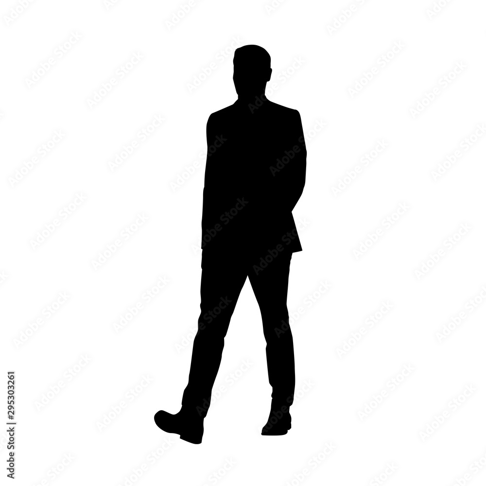Business man walking in suit, isolated vector silhouette, front view