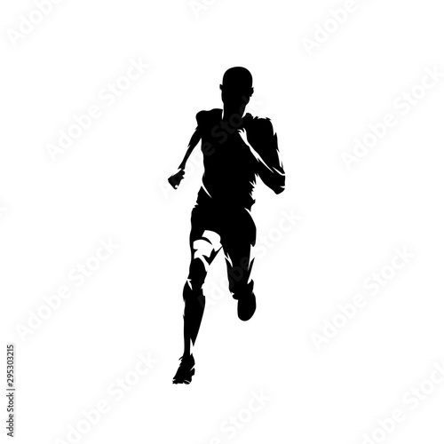 Sprinting man, isolated vector runner silhouette, front view