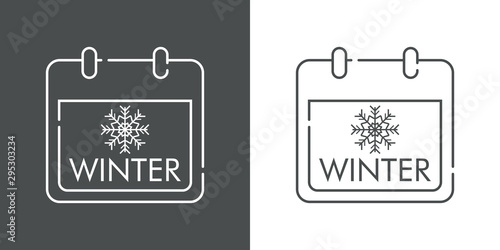 Fototapeta Naklejka Na Ścianę i Meble -  Icono plano lineal calendario con texto winter y copo de nieve en gris y blanco