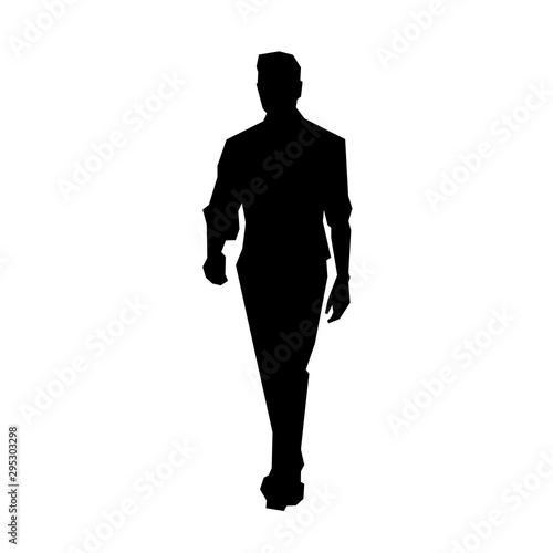 Man in shirt walking forward, isolated geometric vector silhouette, young people