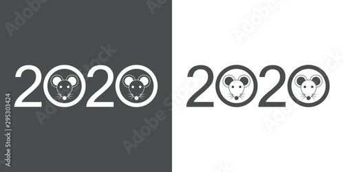 Logotipo 2020 con cabeza de rata lineal en gris y blanco