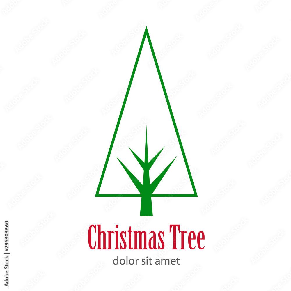 Logotipo con texto Christmas Tree con árbol abstracto lineal triangulo con ramas color verde
