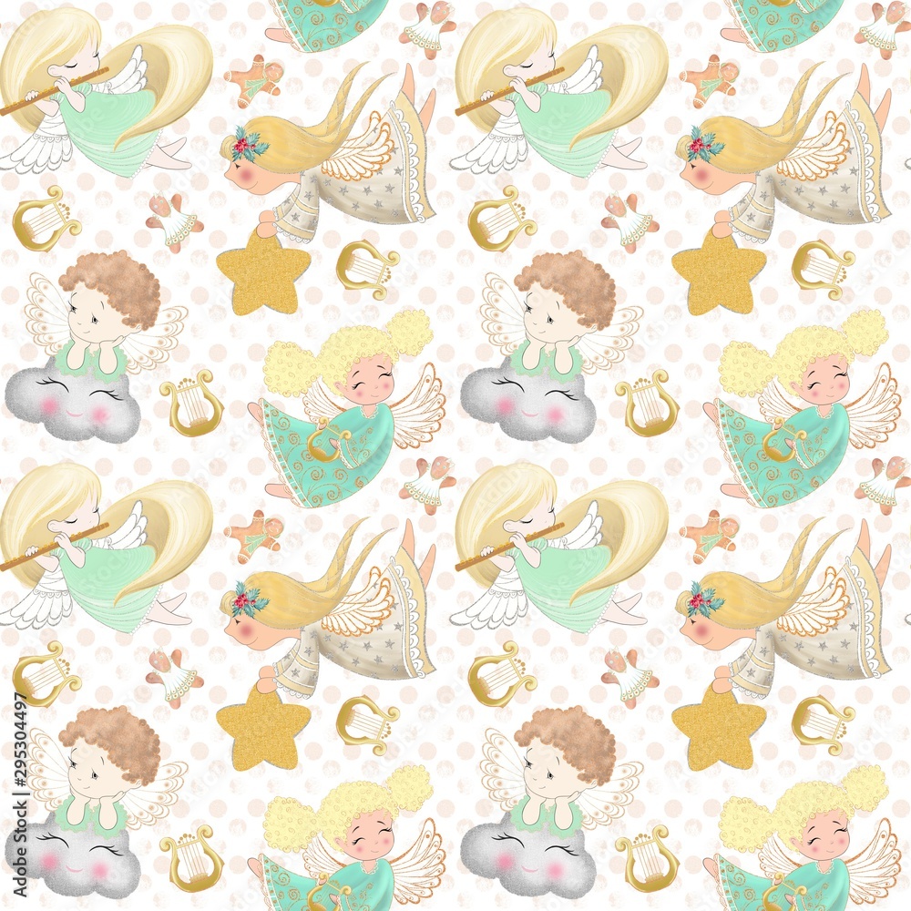 Obraz premium Christmas angels seamless pattern collection