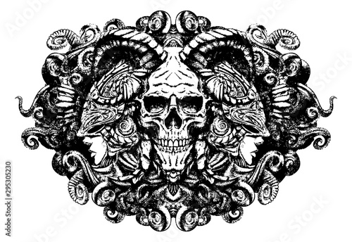 the skull of a demon in the interlocking tentacles