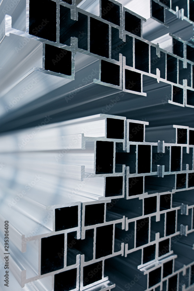 Aluminium Profiles stacked in a storage rack. Aluminium Profiles stacked in a storage rack.