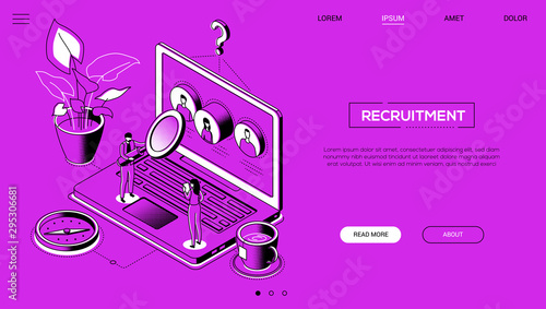 Recruitment - line design style isometric web banner