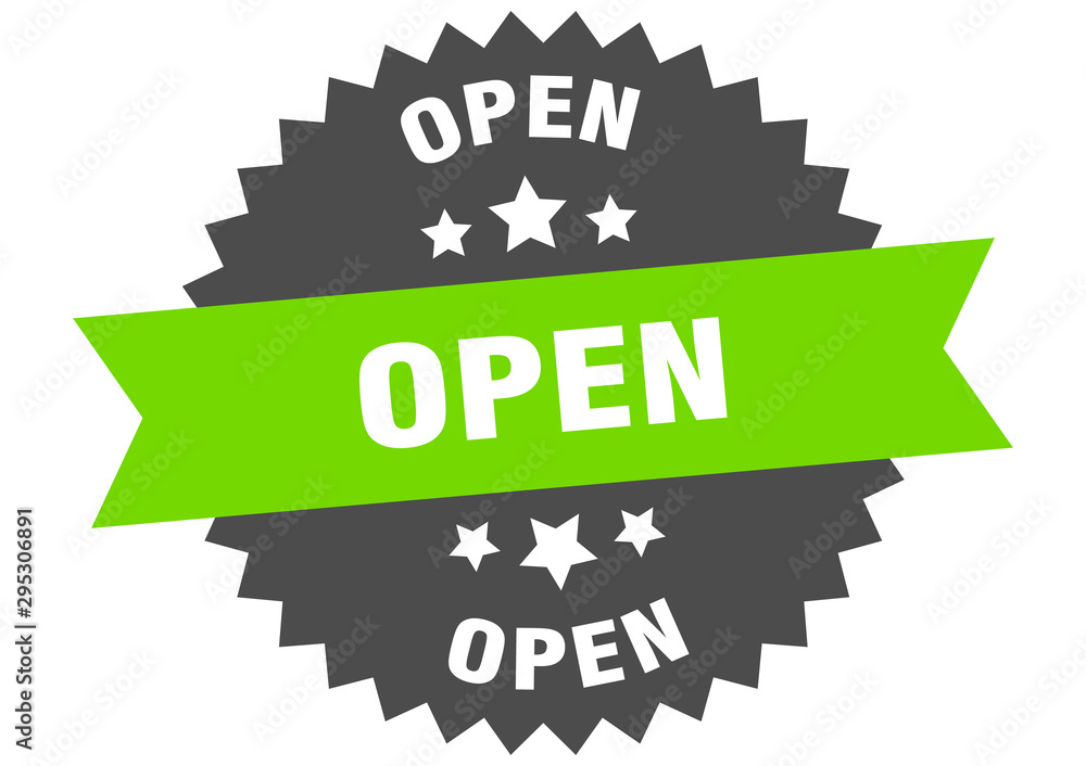 open sign. open green-black circular band label open sign. open green-black circular band label