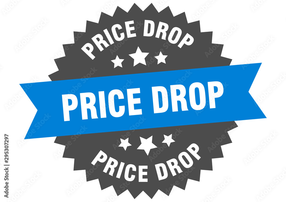 price drop sign. price drop blue-black circular band label price drop sign. price drop blue-black circular band label