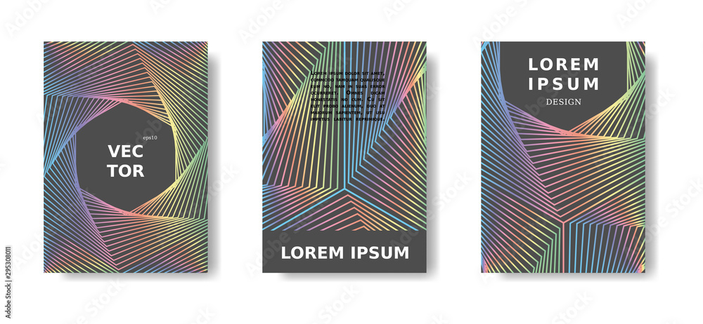 Minimal title design. Modern vertical cover. Holographic rainbow and grey cover design set.