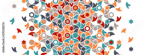 Geometric turkish islamic pattern. Geometric halftone texture with mixed color tile disintegration