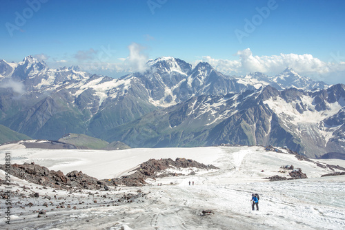 view of the main Caucasian ridge from the slopes of the highest peak in Europe, Mount Elbrus