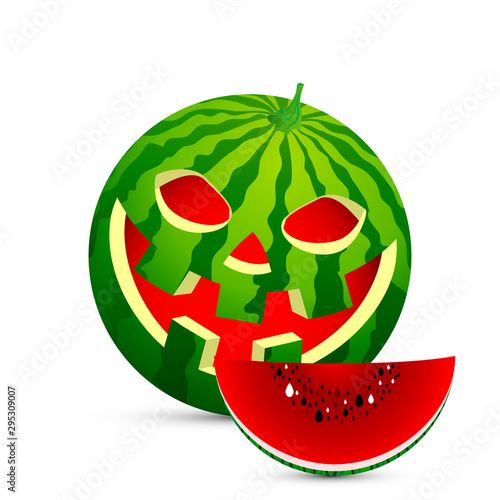 Halloween pumpkin with watermelon, vector art illustration.