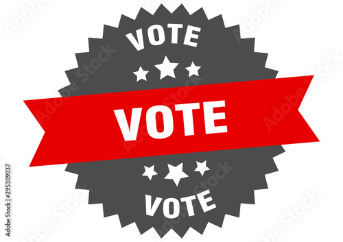 vote sign. vote red-black circular band label