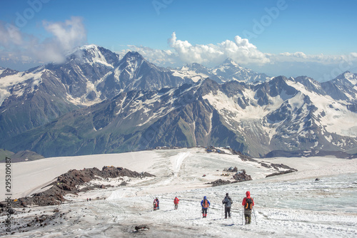 view of the main Caucasian ridge from the slopes of the highest peak in Europe, Mount Elbrus
