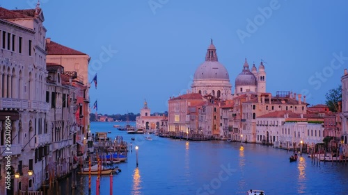 View of Venice Grand Canal and Santa Maria della Salute church in the evening