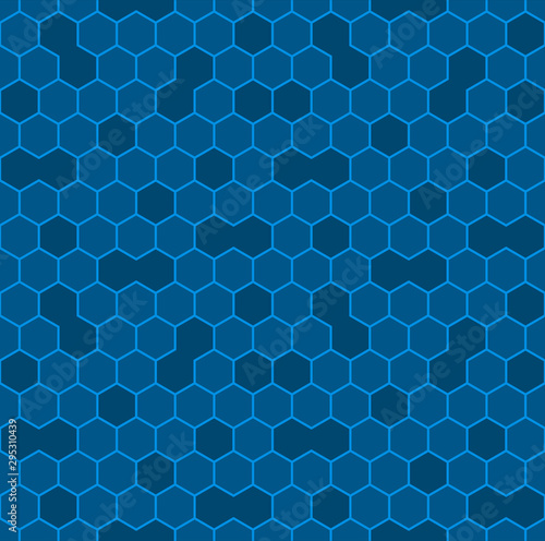 Hexagon seamless pattern blue background.