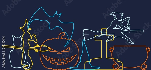 Halloween banner concept. Witchcraft relative theme. Outline silhouettes