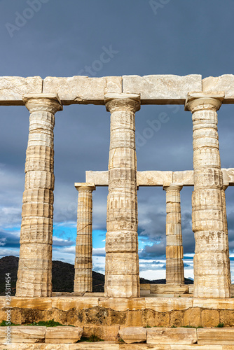 Ancient Greek temple of Poseidon at Cape Sounion in Greece