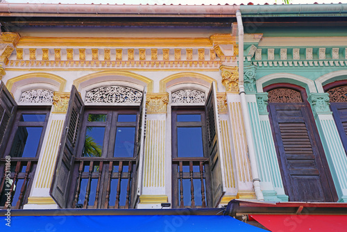 Colorful windows on Peranakan houses in Singapore