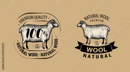 Natural wool, yarn logo or label. Knitwork vector illustration