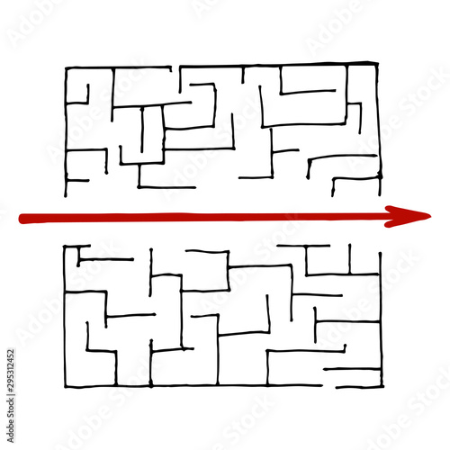 Arrow in the maze. Business man thinking about exit from complex labyrinth. Problem and solution concept