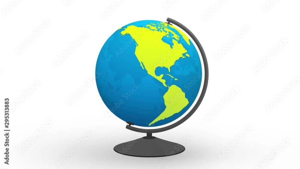 globe on white desktop - transparent model of blue planet earth with green world map rotating around axis globe on white desktop - transparent model of blue planet earth with green world map rotating around axis