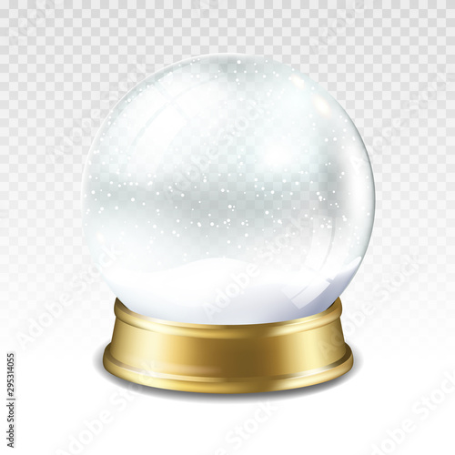 Realistic transparent snow globe, isolated.