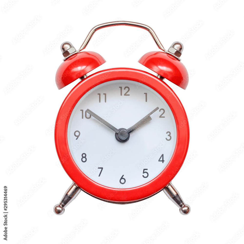 Red retro alarm clock isolated on white background Red retro alarm clock isolated on white background