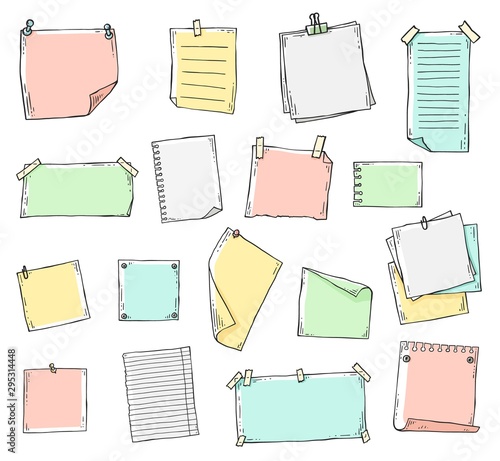 Colorful hand drawn paper sheet set in sketch line doodle style