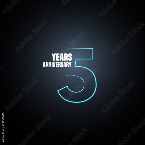 5 years anniversary vector logo, icon. Graphic design element with neon number
