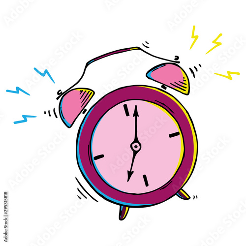 Alarm clock icon. Vector illustration of retro alarm clock. Hand drawn alarm clock.