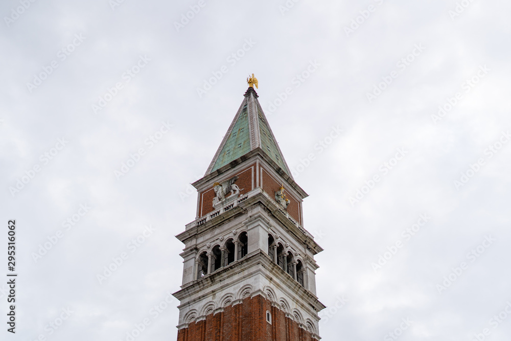 Piazza San Marco with Campanile in Venice Italy Europe close up. Architecture of venice Italy. San Marco place in venice Italy.