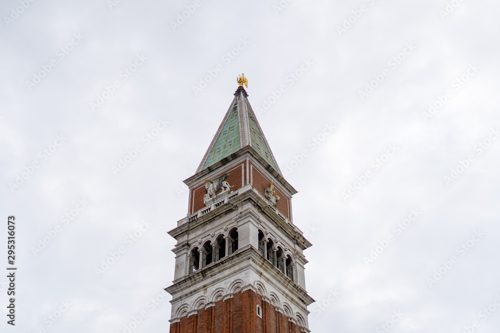 Piazza San Marco with Campanile in Venice Italy Europe close up. Architecture of venice Italy. San Marco place in venice Italy.